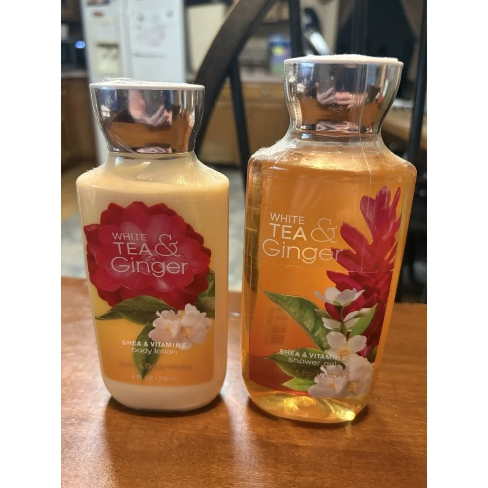Bath & Body Works White Tea & Ginger Lotion & Shower Gel Gift Set New Full Size